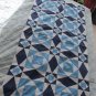 1980's VINTAGE QUILT TOP STORM AT SEA BLUE WHITE UNFINISHED