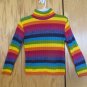KNITTY GRITTY GIRLS SIZE L (14 / 16) 10 12 SWEATER TURTLE NECK RAINBOW STRIPES VINTAGE USA MADE