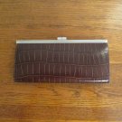 WALLET CLUTCH PURSE BROWN GENUINE LEATHER FAUX ALLIGATOR METAL CLASP CLASSIC PREPPY SOPHISICATED