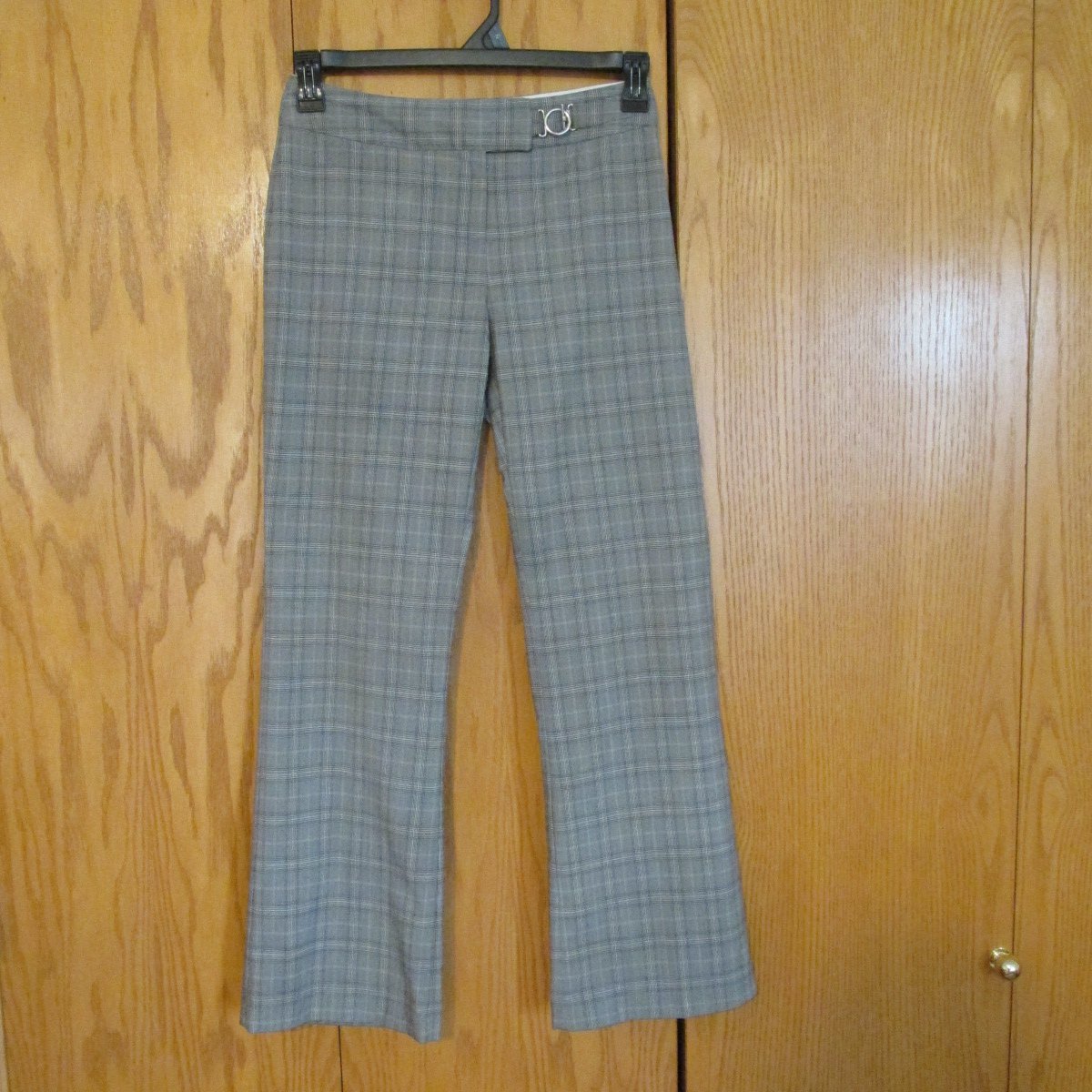 WORTHINGTON WOMEN'S SIZE 2 P PANTS BLACK GRAY PLAID MID RISE TROUSER FLARE LEG SLACKS