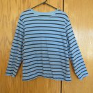 WOMEN'S SIZE 1 XL (18 / 20) TOP BLUE & BLACK STRIPE ROUND NECK LS T-SHIRT