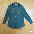 VICTORIA JONES WOMEN'S SIZE 24 W SHIRT NAVY & GREEN PLAID FARMER'S MARKET BUTTON DOWN JACKET SHACKET