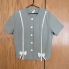 CUE WOMEN'S SIZE 20 W P TOP OLIVE GREEN, IVORY JACKET BLAZER SS BOW USA MADE