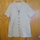DRESSBARN WOMEN'S SIZE 24 W TOP TAN BLACK TUNIC JACKET SS MOCK LAYER STRIPE