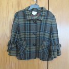 COFFEE SHOP LATTE WOMEN'S JUNIORS SIZE L COAT GREEN, BLACK, PLAID WOOL BLEND JACKET OUTERWEAR