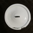 WHITE ENAMELWARE 9 inch ROUND LID, BLACK TRIM VINTAGE DISTRESSED FARMHOUSE FRENCH COUNTRY DECOR