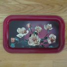 VINTAGE METAL TRAY RED with IVORY ROSES RECTANGLE SERVING SHABBY CHIC COTTAGE