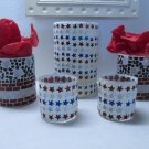 TAG PATRIOTIC MOSAIC GLASS CANDLE HOLDERS RED, WHITE, BLUE STARS JULY 4TH SET of 5