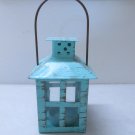 AQUA METAL & GLASS LANTERN TEA LIGHT CANDLE HOLDER FRENCH COUNTRY SHABBY CHIC