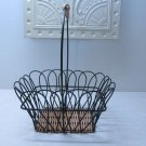WIRE AND RATTAN BASKET RECTANGLE GREEN & BROWN DECORATIVE FRENCH COUNTRY FARMHOUSE SMALL