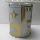 GOLD & WHITE METAL CONTAINER ROUND CYLINDER TIN with LID  STORAGE CHRISTMAS HOLIDAY DECOR