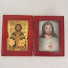 VINTAGE DOUBLE PICTURE FRAME With JESUS PICTURES and GLASS