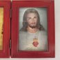 VINTAGE DOUBLE PICTURE FRAME With JESUS PICTURES and GLASS
