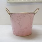 PINK METAL EMBOSSED ROSES CONTAINER TIN BUCKET FRENCH COUNTRY COTTAGE SHABBY CHIC