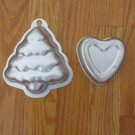 CHRISTMAS TREE & HEART MINI ALUMINUM CAKE JELL-O MOLD SET of 2 PANS 1960'S PRIMITIVE DECOR CHRISTMAS TREE & HEART MINI ALUMINUM CAKE JELL-O MOLD SET of 2 PANS 1960'S PRIMITIVE DECOR