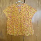 WOMAN WITHIN WOMEN'S SIZE 5XL (38  / 40 ) YELLOW FUCHSIA PINK FLORAL TOP PINTUCK HENLEY SS