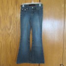 MUDD WOMEN'S JUNIOR'S SIZE 1 JEANS MED BLUE SLUB STRETCH DENIM FLARE PANTS DISTRESSED