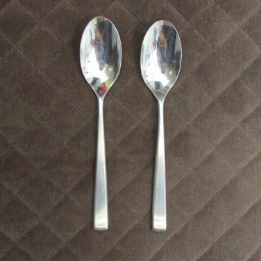 MIKASA FORGED STAINLESS FLATWARE BEVELED TIP SET of 2 SERVING SPOONS SILVERWARE REPLACEMENT