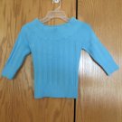 TAKEOUT WOMEN'S JUNIOR'S SIZE S or M SWEATER BLUE RIB KNIT BOAT NECK 3/4 RAGLAN SLEEVES