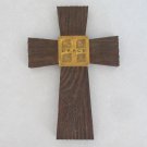INSPIRIO CROSS BROWN WOOD LOOK WITH GOLD GRACE RESIN WALL HANGING DECOR