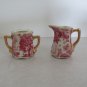 BAUM BROS TEA SET FORMALITIES PORCELAIN RED (PINK) FLORAL ROSE TRANSFERWARE SET of 7 PIECES TRINKETS
