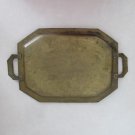 VINTAGE ENGRAVED INDIAN BRASS TRAY WITH HANDLES AGED PATINA