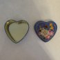 TIN CONTAINER BLUE HEART SHAPE with FLORAL ROSES LID TRINKET BOX GRANNYCORE VICTORIAN FRENCH COUNTRY