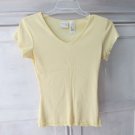 AXCESS WOMEN'S SIZE L TOP YELLOW RIBBED V - NECK T-SHIRT LAYERED HEM TOILE TEES NWT AXCESS WOMEN'S SIZE L TOP YELLOW RIBBED V - NECK T-SHIRT LAYERED HEM TOILE TEES NWT