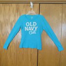 OLD NAVY WOMEN'S SIZE S TOP TURQUOISE IVORY DISTRESSED CALI GRAPHIC THERMAL WAFFLE WEAVE LS