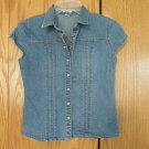 OLD NAVY GIRL'S SIZE 12 SHIRT STRETCH DENIM CAP SLEEVES TOP WESTERN COASTAL COWGIRL