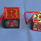 2 Toy Wooden Block Christmas Ornaments
