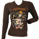 Ed Hardy Battle Womens L/S Tee in Brown - size Med