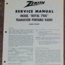 Zenith Service Manual Model Royal 710G Radio Vintage