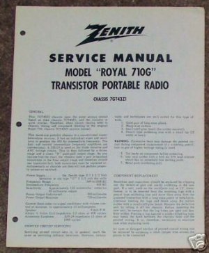 Zenith Service Manual Model Royal 710G Radio Vintage