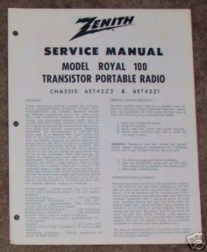 Zenith Service Manual Model Royal 100 Radio Vintage