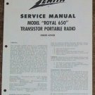Zenith Service Manual Model Royal 650 Radio Vintage