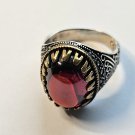 Red Zircon Stone Men's Sterling Silver 925 Ring