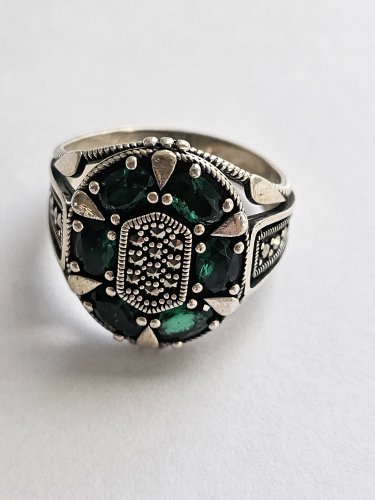 Green Zircon Stone Men's Sterling Silver Ring