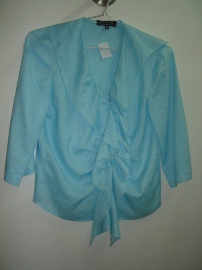 Blue Ruffled linen blouse