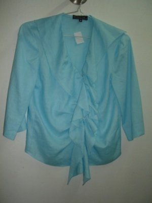 Blue Ruffled linen blouse