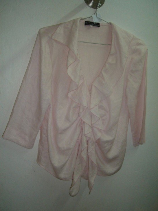 Light pink ruffled linen blouse