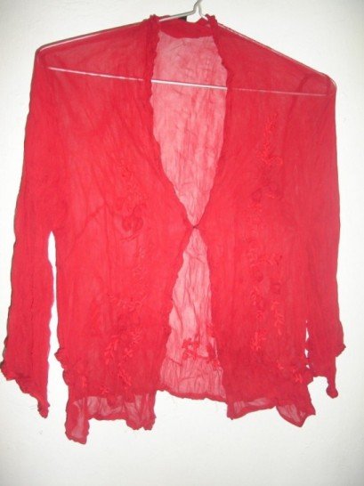 Red chiffon blouse with hand embroidery