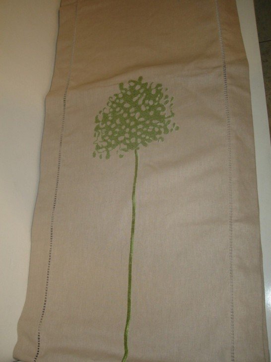 Linen table runner with hand embroidery