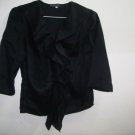 Black ruffled linen blouse