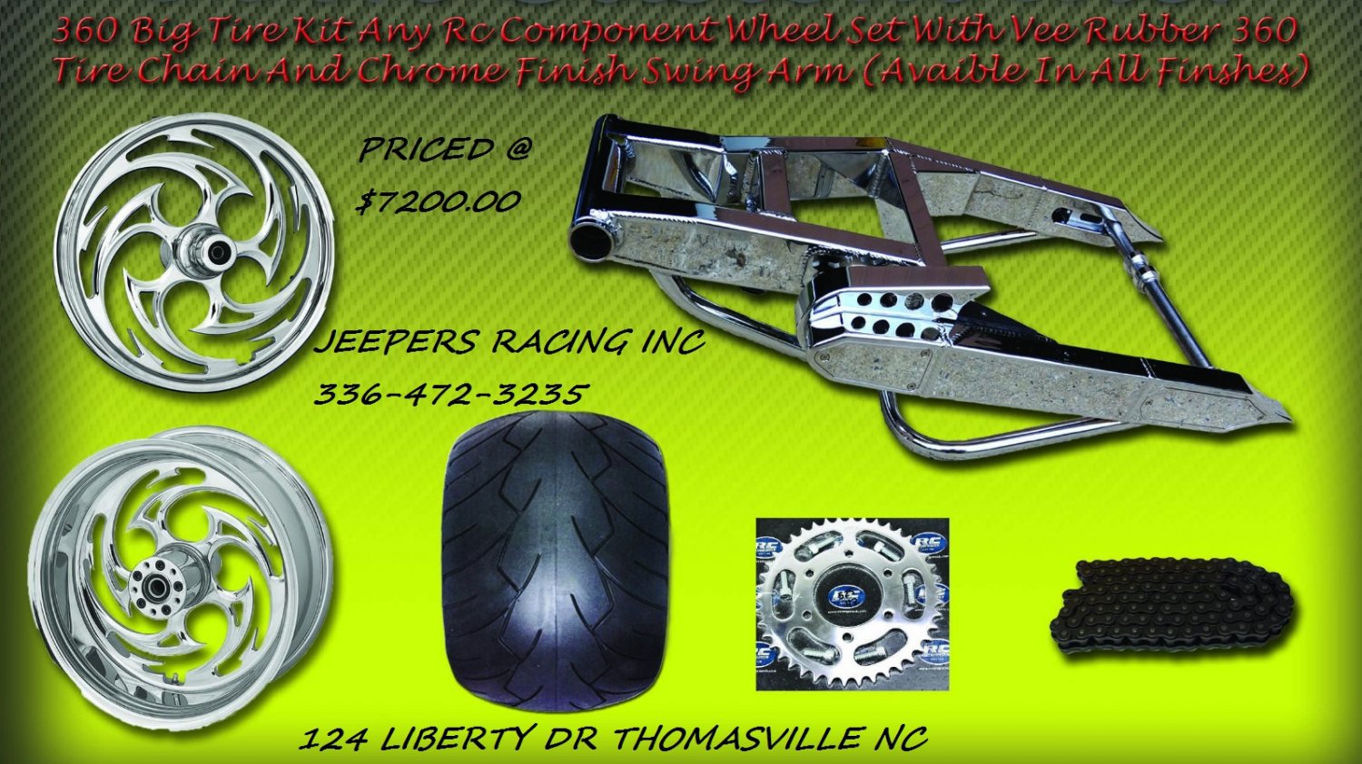 Chrome 360 Wide Tire KIT CHROME SWINGARM AND RC WHEELS