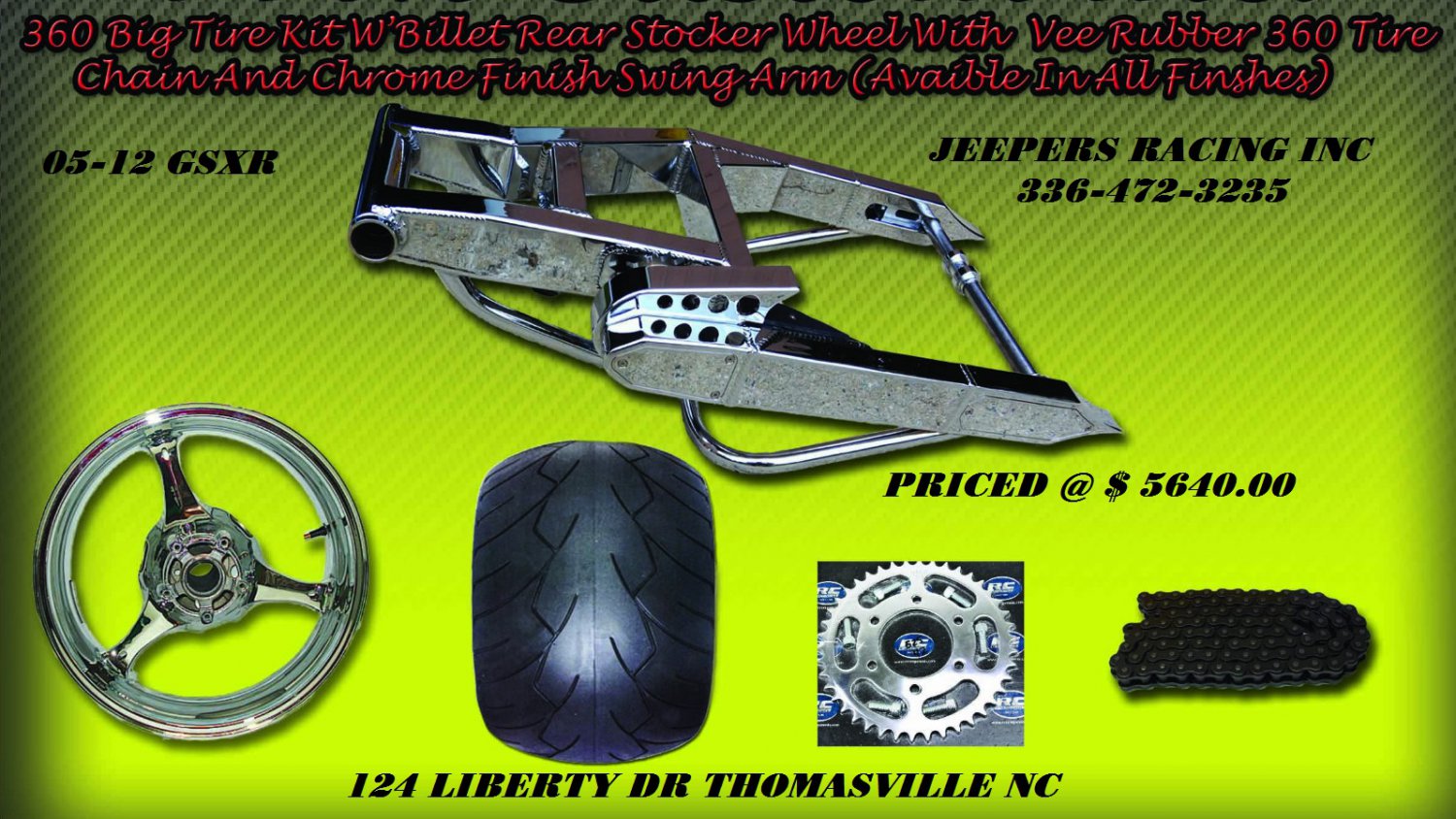 360 CHROME WIDE TIRE KIT WITH CHROME REPLICA WHEEL FOR NEW MODEL GSXR