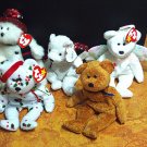 LOT OF FIVE TY BEANIE BABIES: Halo, Fuzz, North, 1998 Holiday, 2000 Holiday