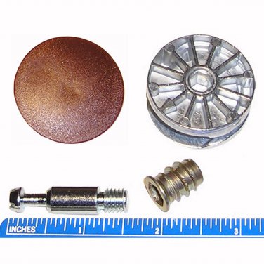 35mm Cam Disc Lock Furniture Connector Kit- 8mm x 28.5mm Dowel With Brown Cover