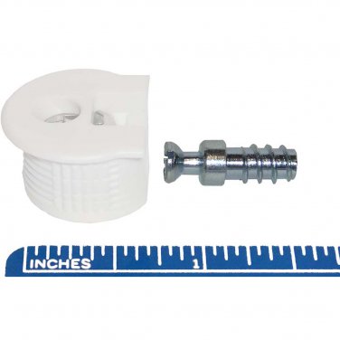 20mm x 12mm White Press In Edge Cam Connector for Shelves and Side Panels 4 Pack