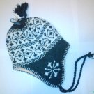 Grey Snowflake Ski Snowboard Knit Earflap Beanie Cap